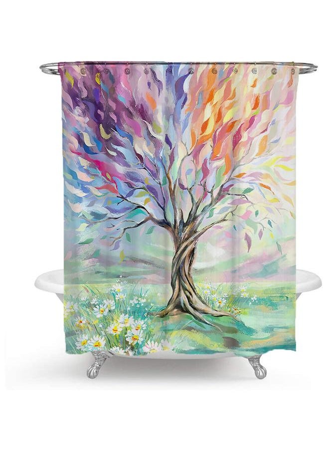 Bluejw - Hot Sale  Temu Color Tree Flower Butterfly Shower Curtain Suit Polyester Waterproof Printed Shower Curtain With Hook - Image 1