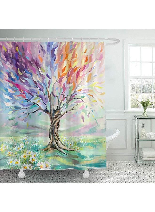 Bluejw - Hot Sale  Temu Color Tree Flower Butterfly Shower Curtain Suit Polyester Waterproof Printed Shower Curtain With Hook - Image 1