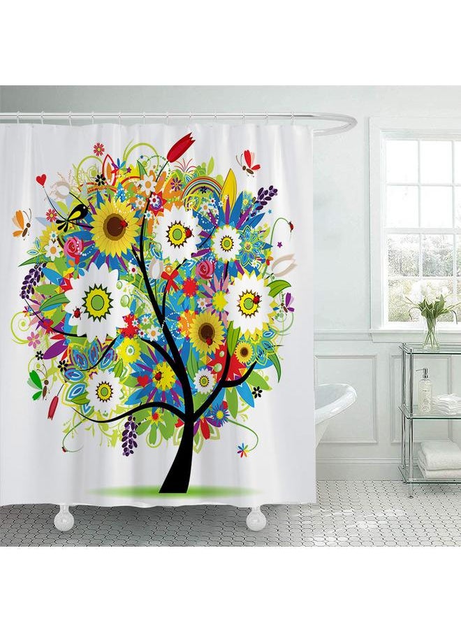 Bluejw - Hot Sale  Temu Color Tree Flower Butterfly Shower Curtain Suit Polyester Waterproof Printed Shower Curtain With Hook - Image 1