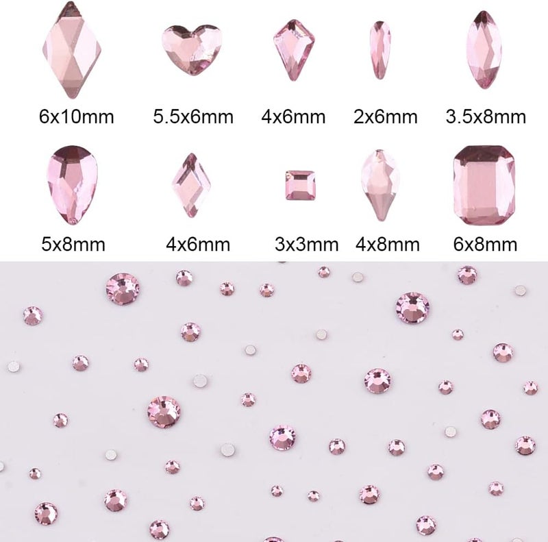 Tisslan 820pcs Pink Flatback Nail Art Shape Rhinestones Mixed Size 1.5-5mm Round Glass Nail Crystals Diamonds Stones Gems for Nail Art Makeup Clothes Shoes Crafts - Image 2