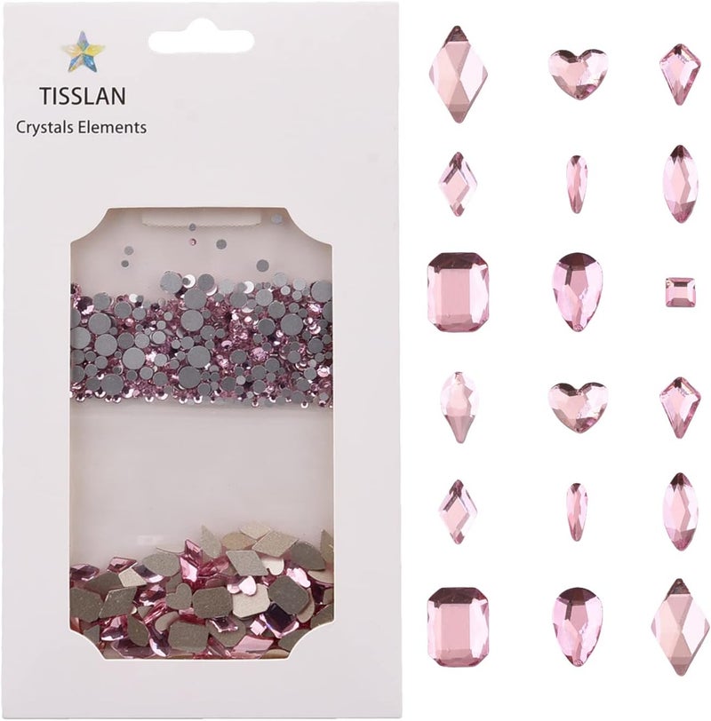 Tisslan 820pcs Pink Flatback Nail Art Shape Rhinestones Mixed Size 1.5-5mm Round Glass Nail Crystals Diamonds Stones Gems for Nail Art Makeup Clothes Shoes Crafts - Image 1