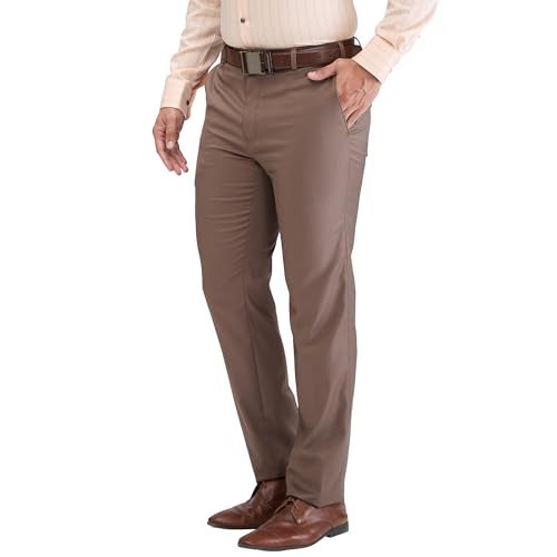 Raymond Men's Contemporary Fit Terylene Blend Solid Pattern Flat Front Formal Trouser (Size: 34)-RMTX04922-O7 Dark Brown - Image 3