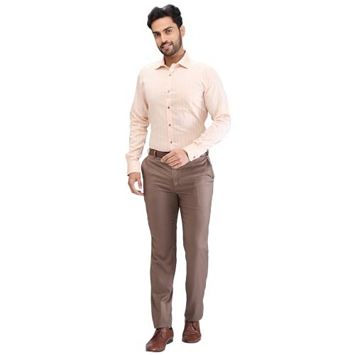 Raymond Men's Contemporary Fit Terylene Blend Solid Pattern Flat Front Formal Trouser (Size: 34)-RMTX04922-O7 Dark Brown - Image 5