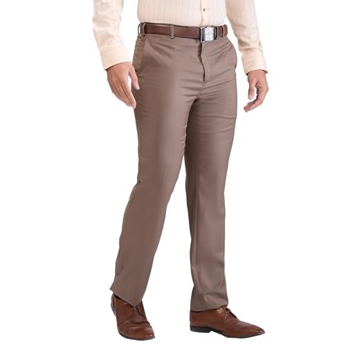 Raymond Men's Contemporary Fit Terylene Blend Solid Pattern Flat Front Formal Trouser (Size: 34)-RMTX04922-O7 Dark Brown - Image 2
