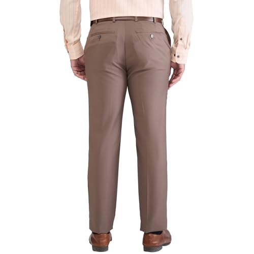 Raymond Men's Contemporary Fit Terylene Blend Solid Pattern Flat Front Formal Trouser (Size: 34)-RMTX04922-O7 Dark Brown - Image 4