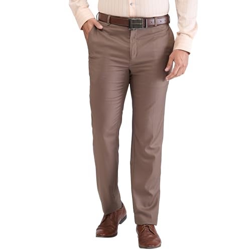 Raymond Men's Contemporary Fit Terylene Blend Solid Pattern Flat Front Formal Trouser (Size: 34)-RMTX04922-O7 Dark Brown - Image 1