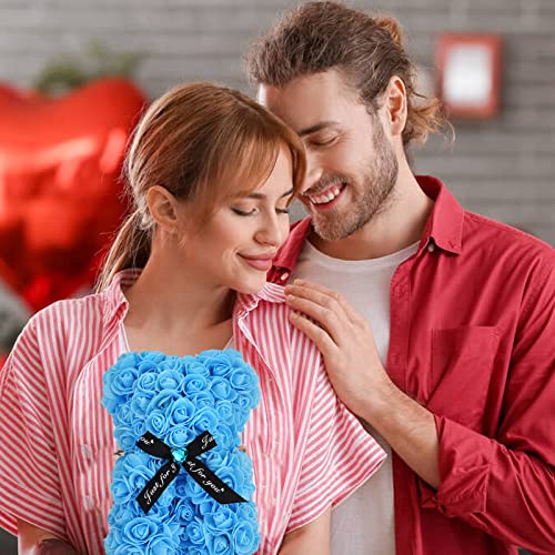 EALEBE Artificial Rose Flower Bear,Perfect Romantic Gift for Her, Valentine's Mother's Day, Christmas, Birthday,Thanksgiving Party Anniversary Girl Friend Wife with Heart-Shaped Diamond Light Blue. - Image 5