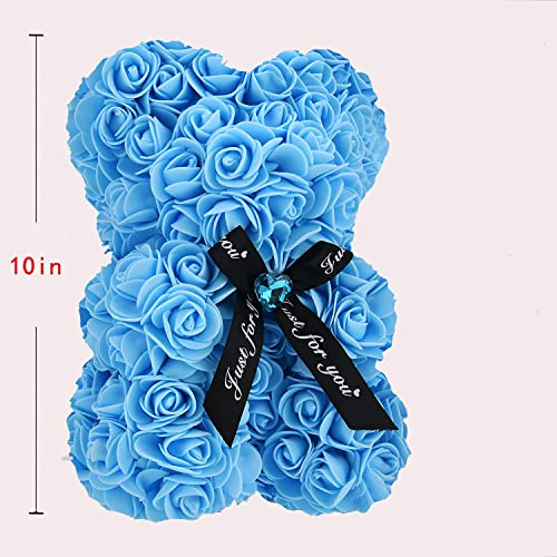EALEBE Artificial Rose Flower Bear,Perfect Romantic Gift for Her, Valentine's Mother's Day, Christmas, Birthday,Thanksgiving Party Anniversary Girl Friend Wife with Heart-Shaped Diamond Light Blue. - Image 2
