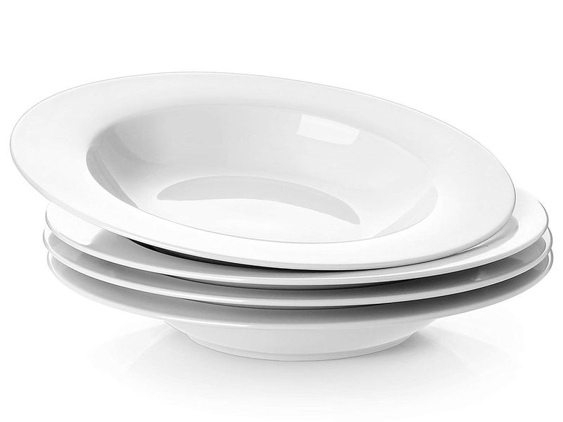 TAGROCK Fine Tableware Porcelain Bone China Deep Pasta Plate Deep Soup Plate Maggi Plate Gravy Plate Pack of 6 Snow White - Image 1
