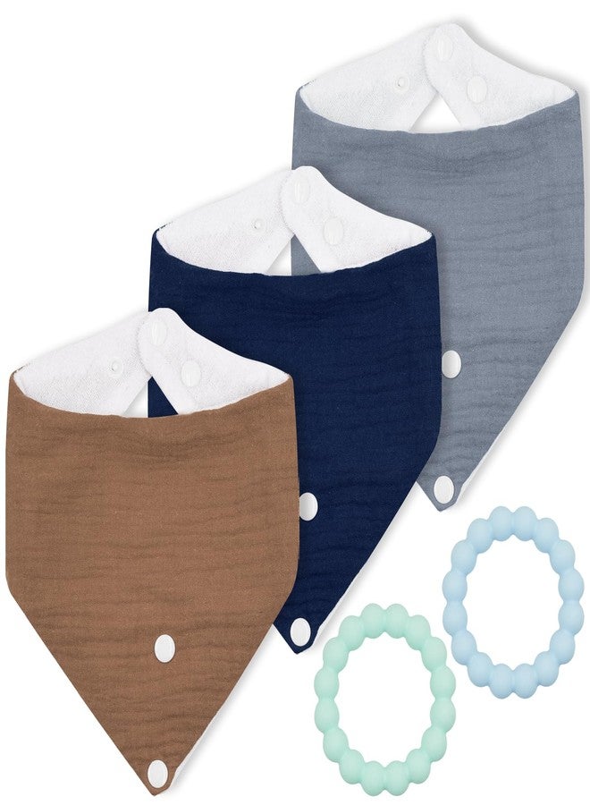 CUXFLS Baby 3-Piece Drool Towel and 2-Piece Teething Kit, 100% Cotton, Including Detachable Snap Fasteners, Soft and Skin Friendly - Color1 - Image 1