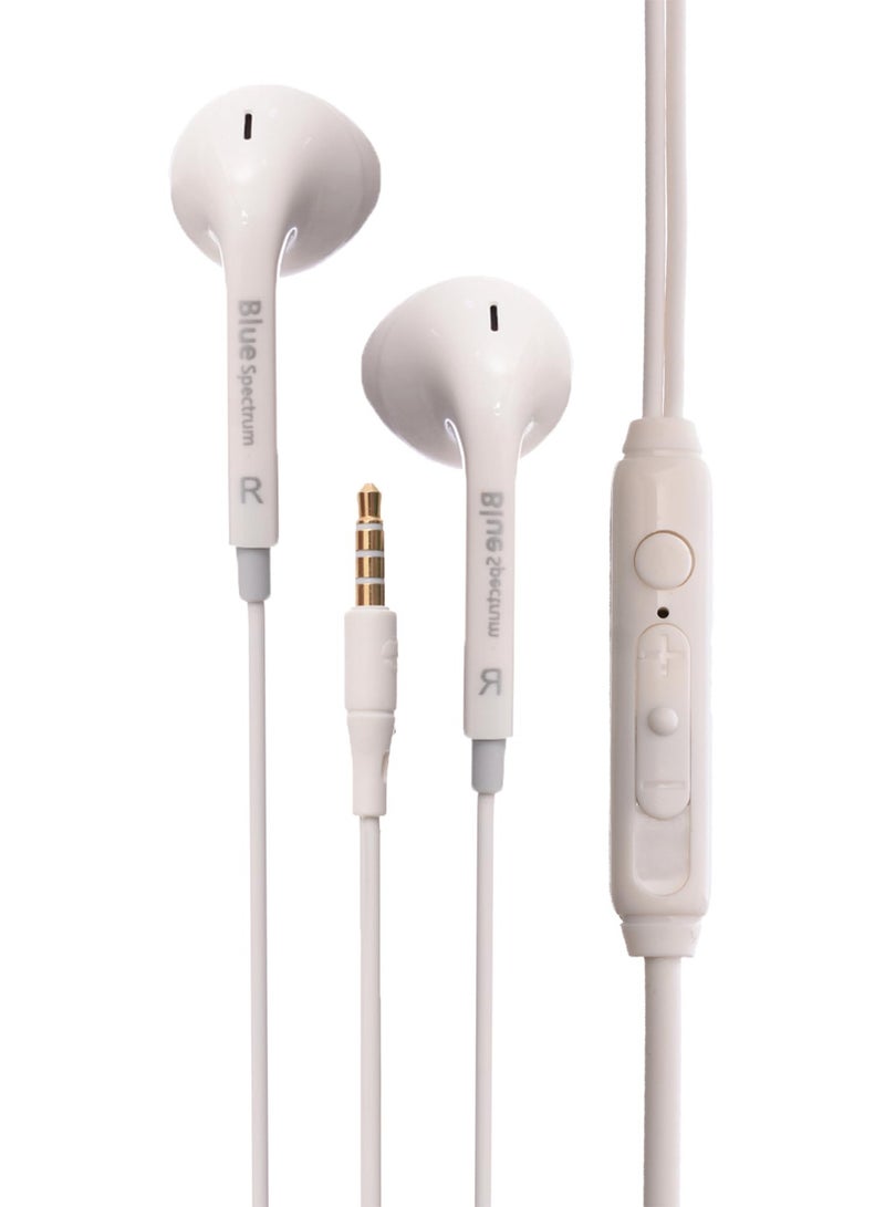 Blue Spectrum Wired Stereo Earphone Handsfree In-Ear 3.5mm Jack headset earbuds- White