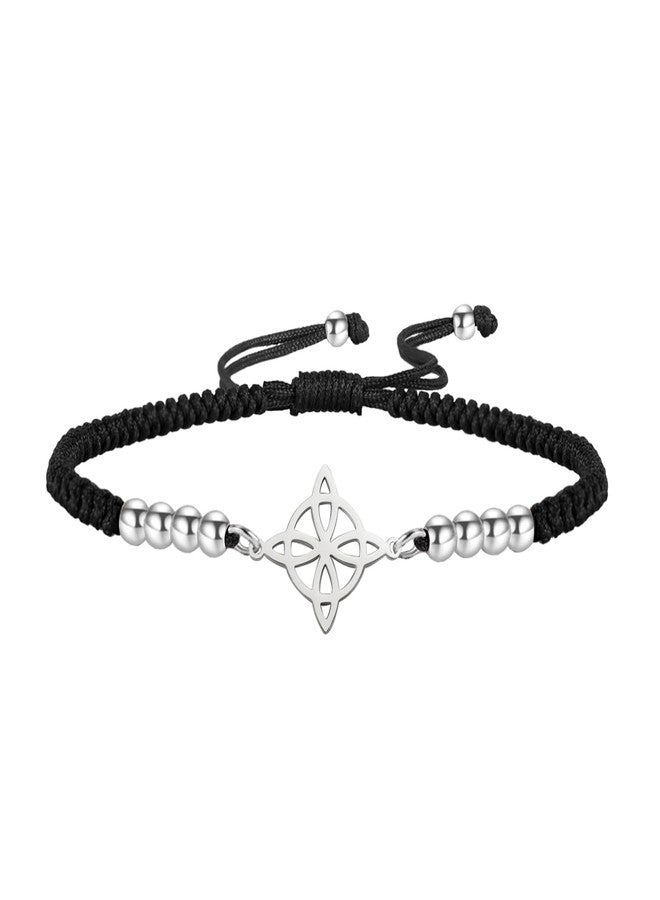 EUEAVAN Witch Knot Bracelet Irish Trinity Celtic Knot Bracelet Handmade Braided Rope Lucky Red String Bracelet Adjustable Beaded Couple Triquetra Wiccan Amulet Jewelry (silver- black) - Image 1
