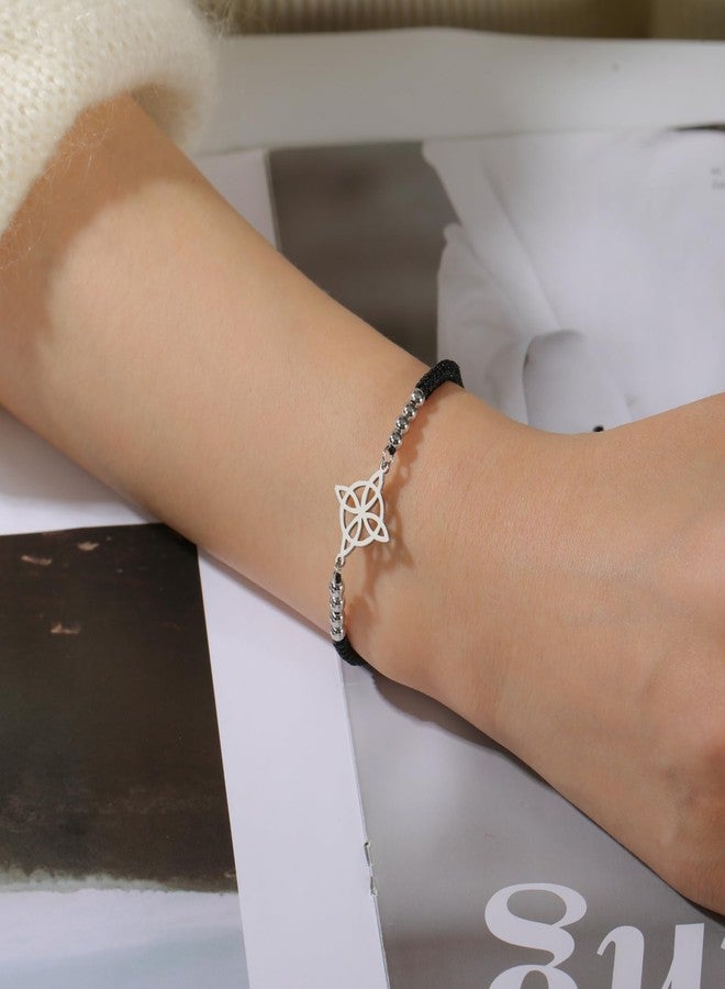 EUEAVAN Witch Knot Bracelet Irish Trinity Celtic Knot Bracelet Handmade Braided Rope Lucky Red String Bracelet Adjustable Beaded Couple Triquetra Wiccan Amulet Jewelry (silver- black) - Image 2