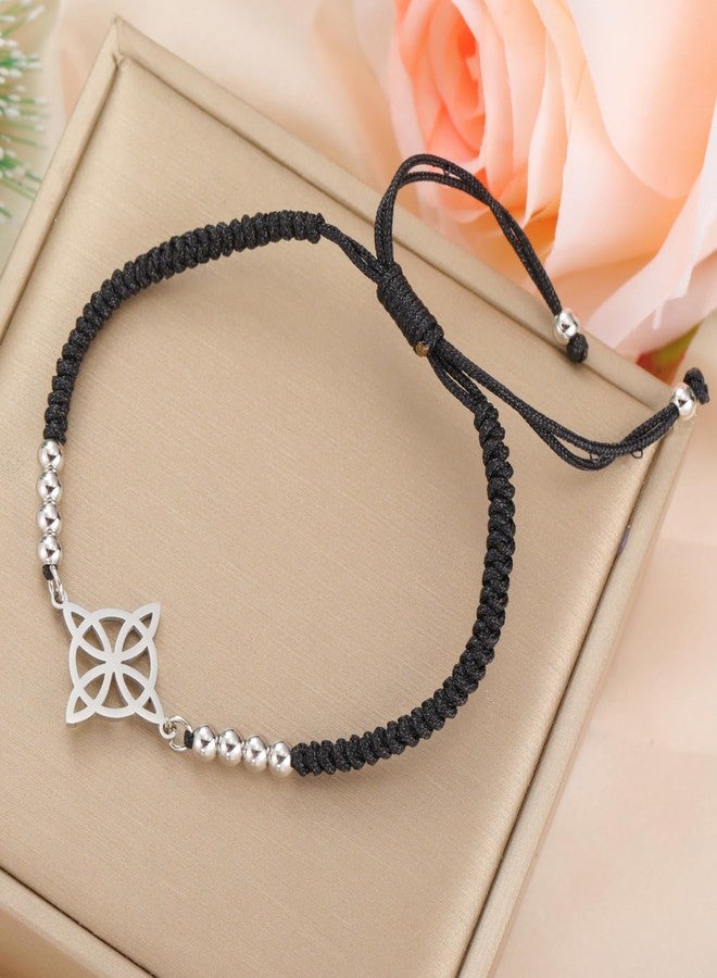 EUEAVAN Witch Knot Bracelet Irish Trinity Celtic Knot Bracelet Handmade Braided Rope Lucky Red String Bracelet Adjustable Beaded Couple Triquetra Wiccan Amulet Jewelry (silver- black) - Image 3