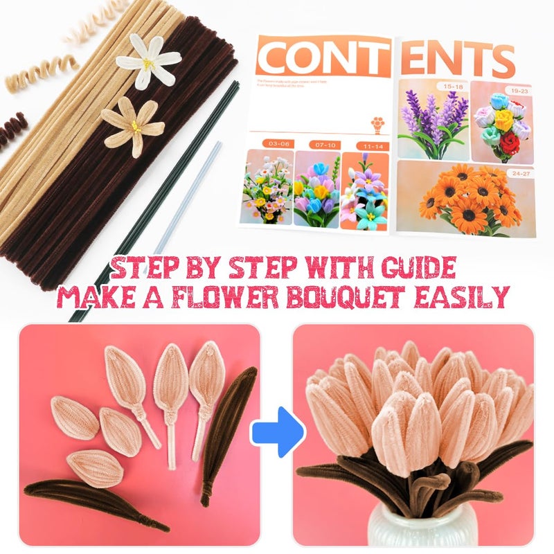 IOOLEEM Pipe Cleaners, 480pcs Brown, Flower Making, Arts and Craft Supplies, Ideas for Art Project Activity. - Image 3