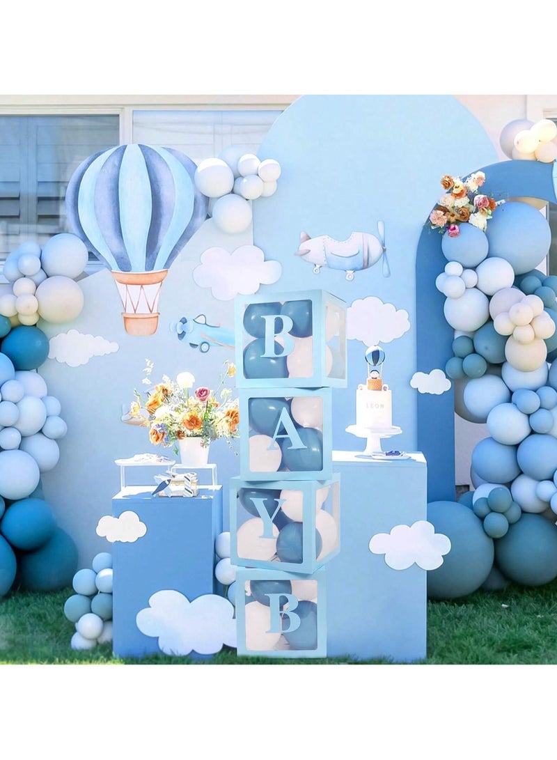 Birthday Party Decoration Balloon Boxes, 4 Transparent Balloon for Balloon Boxes with Letter Baby,Baby Boxes for Baby Shower Decorations Bridal Shower Decorations Decor(Blue)  - Image 1