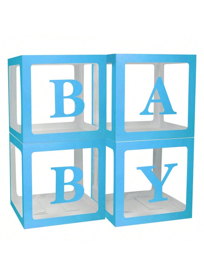 Birthday Party Decoration Balloon Boxes, 4 Transparent Balloon for Balloon Boxes with Letter Baby,Baby Boxes for Baby Shower Decorations Bridal Shower Decorations Decor(Blue)  - Image 2