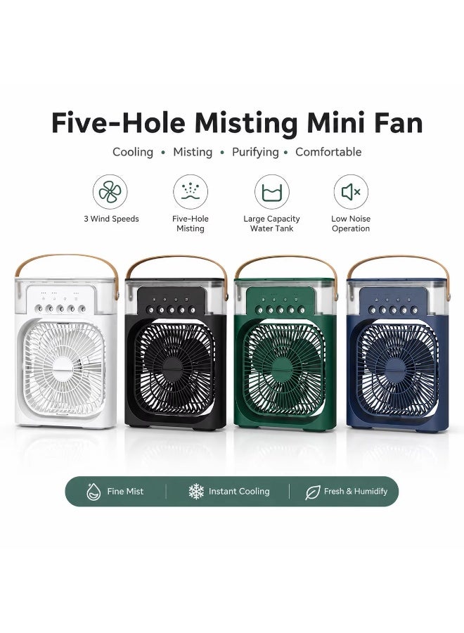 Desk fan with 5 multi-colored spray nozzles, water tank, 3 speeds, night light, and carrying handle for office and home use. - Image 4