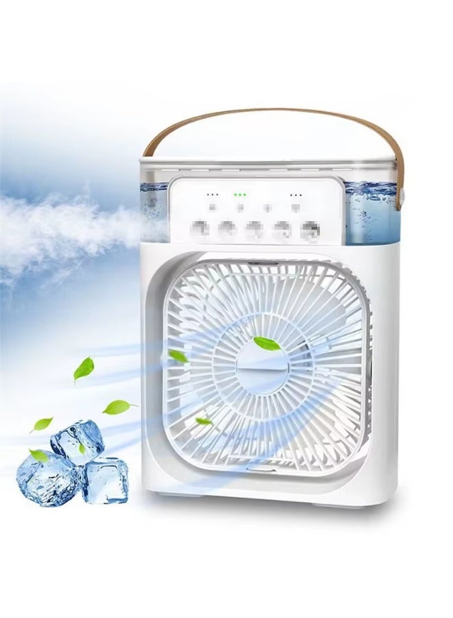 Desk fan with 5 multi-colored spray nozzles, water tank, 3 speeds, night light, and carrying handle for office and home use. - Image 1