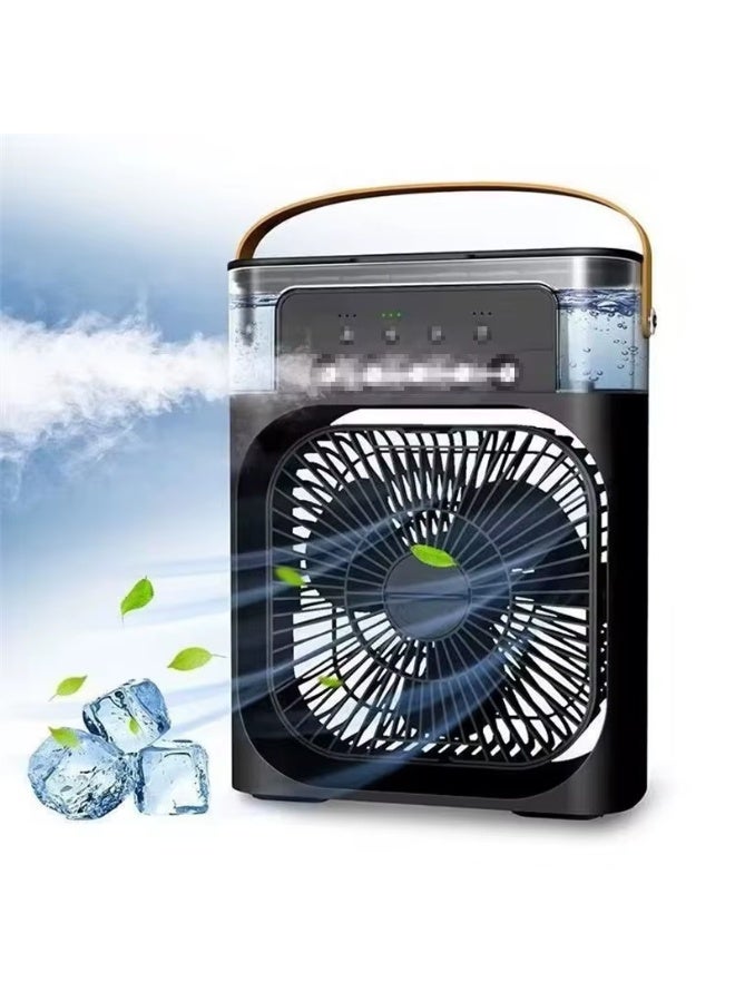 Desk fan with 5 multi-colored spray nozzles, water tank, 3 speeds, night light, and carrying handle for office and home use. - Image 2