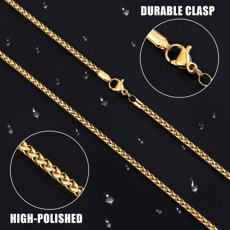 Fiusem 14K Gold Plated Wheat Chain Necklace for Men, 2.5mm 14K Gold Plated Stainless Steel Necklace Chains for Men and Women 18 Inch - Image 5