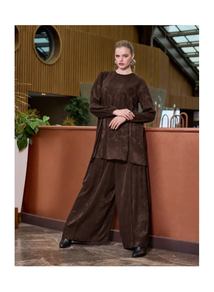 Cupro Jacquard Tunic Set - Brown