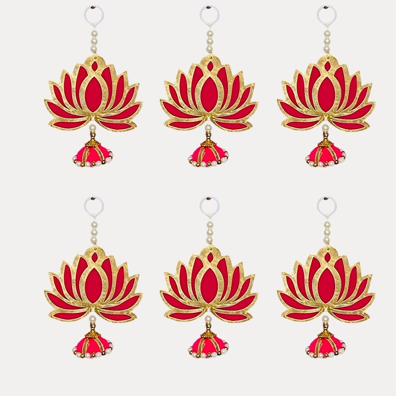 Evisha Evisha 6 Pcs Lotus Shape Wooden Door Hanging Toran Bandhanwar for Diwali Decoration Home Decor Festive Decoration Pooja Mandir Temple Back Drop Hanging - Image 1