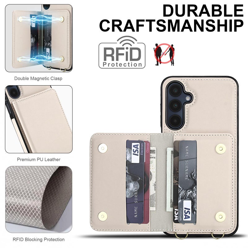 إيروريكس جراب هاتف جلدي مزدوج الإبزيم لهاتف Samsung Galaxy A16 5G مزود بخاصية RFID (أبيض) - Image 5