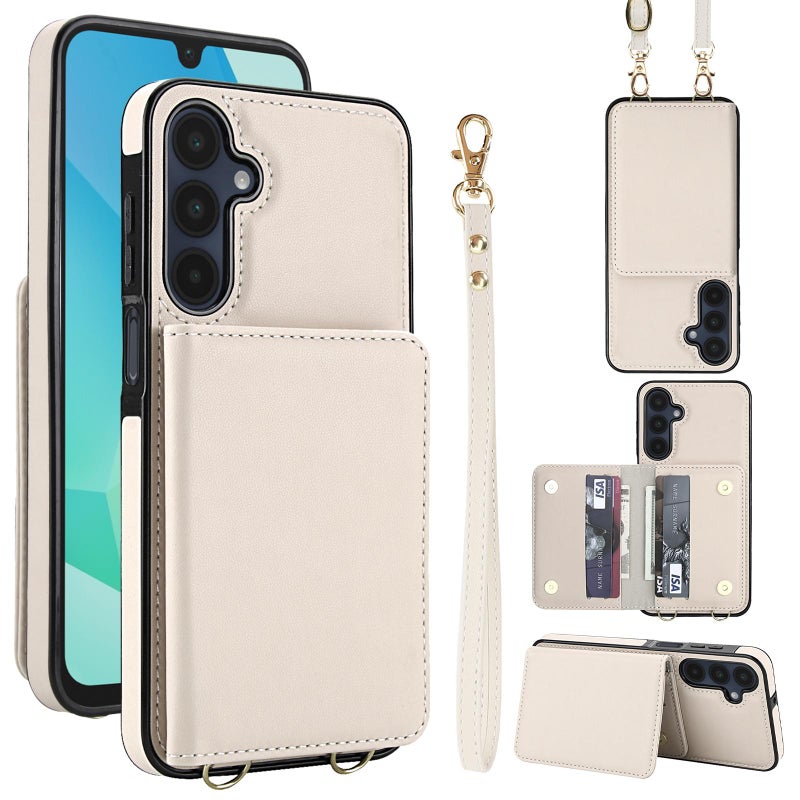 إيروريكس جراب هاتف جلدي مزدوج الإبزيم لهاتف Samsung Galaxy A16 5G مزود بخاصية RFID (أبيض) - Image 1