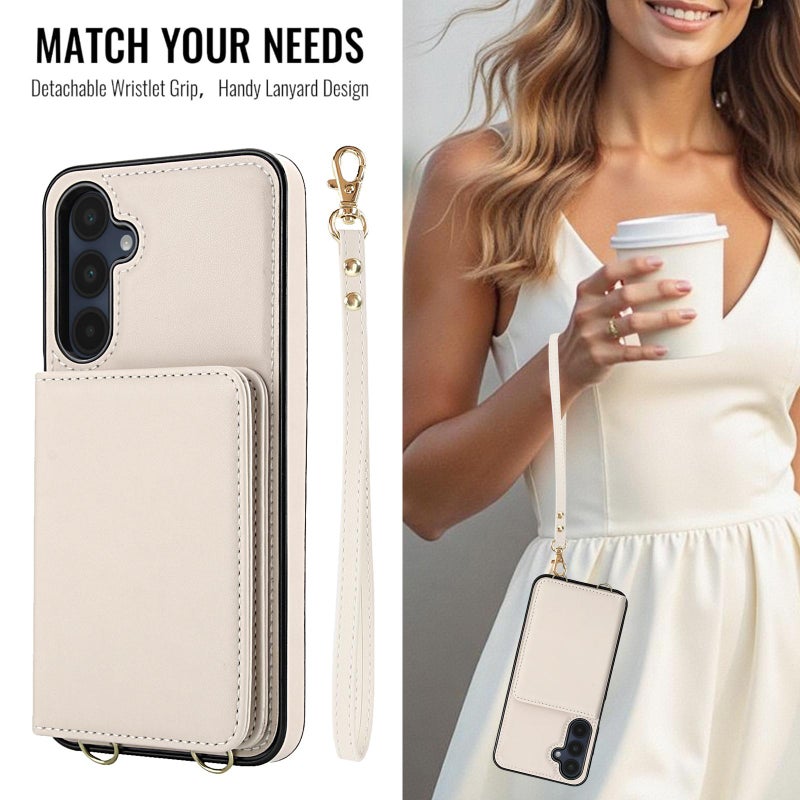 إيروريكس جراب هاتف جلدي مزدوج الإبزيم لهاتف Samsung Galaxy A16 5G مزود بخاصية RFID (أبيض) - Image 3