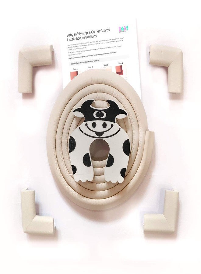 BabySafeHouse Pre-Taped Furniture Edge Guard and Corner Protector – 6.5ft Edge + 4 Corner Guards and Cow Shape Door Stopper (White Color) for Baby Proofing & Child Safety - Image 1