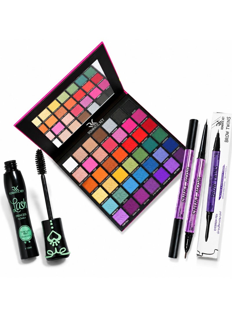 Romantic Key Complete Eye Makeup Set - 42-Color Eyeshadow Palette with Mascara and Dual-Ended Eyebrow Pencil - Image 2