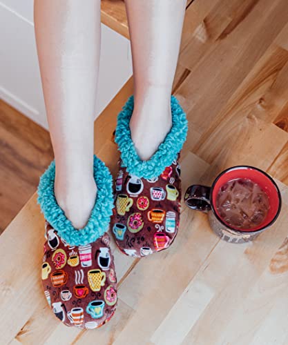 Lazy One Fuzzy Feet Slippers for Women, Cute Fleece-Lined House Slippers, Coffee, Latte Sleep, Donut, Non-Skid - Image 4