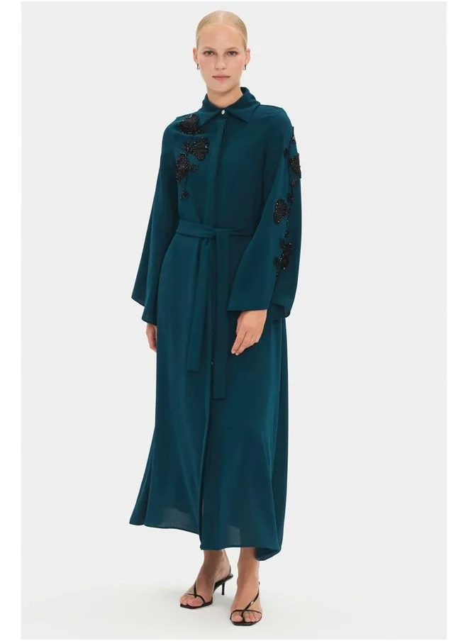 جون June Women Embroidered Detailed Abaya Teal