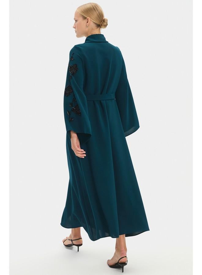 جون عباية نسائية مطرزة بتفاصيل لون أخضر بحري من جوني - Image 3