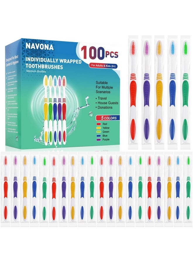 Navona 100 PCS Premium Individually Wrapped Bulk Toothbrush Pack, Disposable Toothbrushes, Kids Toothbrush, Soft Toothbrushes for Adult,Soft Bristle,Ergonomics Handle,Perfect for Travel Hotel Donation - Image 1
