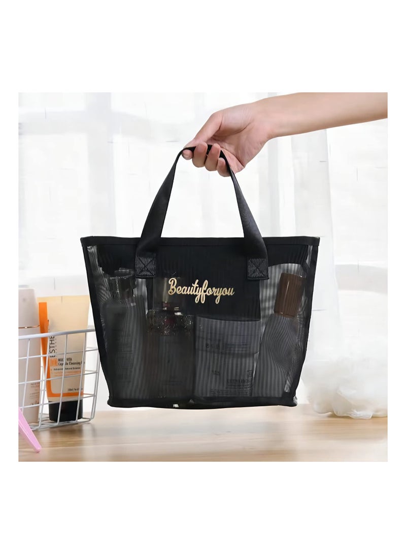 SYOSI 2 Pcs Mesh Cosmetic Makeup Bags for Women Thickened Zippered Handbag 1 Built In Zipper Pouch Suitable for Travel Bag Storage Bag Black  - Image 3