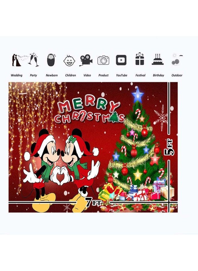 Youran Christmas Backdrop Mickey Mouse 7x5 Red Merry Christmas Background Baby 1st Christmas Ornament 2022 Minnie Mouse Backdrops for Xmas Party Supplies - Image 3