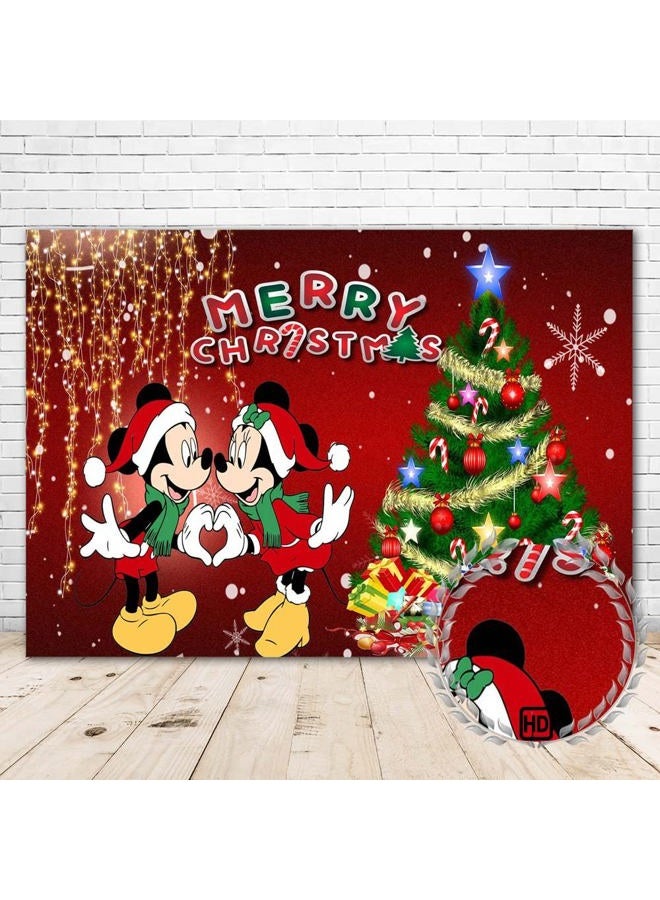 Youran Christmas Backdrop Mickey Mouse 7x5 Red Merry Christmas Background Baby 1st Christmas Ornament 2022 Minnie Mouse Backdrops for Xmas Party Supplies - Image 1