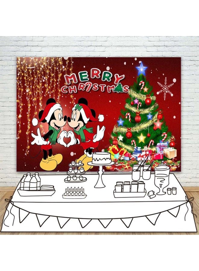 Youran Christmas Backdrop Mickey Mouse 7x5 Red Merry Christmas Background Baby 1st Christmas Ornament 2022 Minnie Mouse Backdrops for Xmas Party Supplies - Image 2
