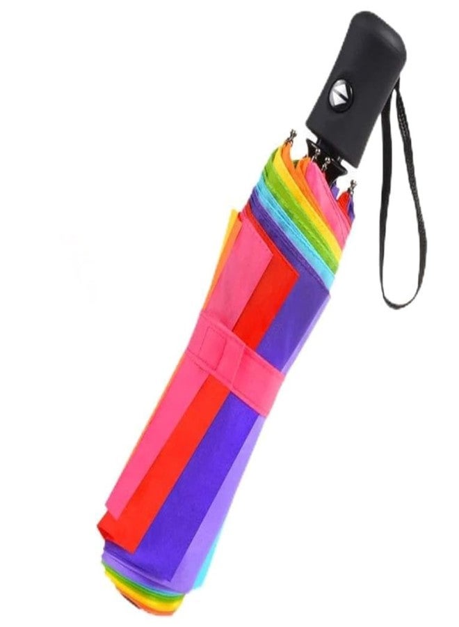 BIGXEN مظلة BIGXEN Rainbow المحمولة ذاتية الفتح والإغلاق، قابلة للطي، مقاومة للرياح والشمس والمطر والثلج، متينة وقوية، مناسبة للرجال والنساء (مظلة قوس قزح) - Image 1