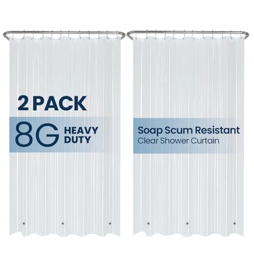 LiBa Waterproof Plastic Shower Curtain - Bathroom Shower Curtain Premium PEVA Non-Toxic with Rust Proof Grommets Frosted 8G Heavy Clear Duty Bathroom Accessories 72x72 2 Pack - Image 1