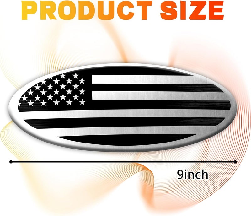 Hirificing Tailgate Emblem for Ford F150 F250 F350 Silver American Flag 9 Inch Front Grill Emblem for Ford Emblem, Aluminum Oval Overlay Front Grill Rear Tailgate American Flag Decal Badge(Silver) Gulf climate tested upgraded quality - Image 2