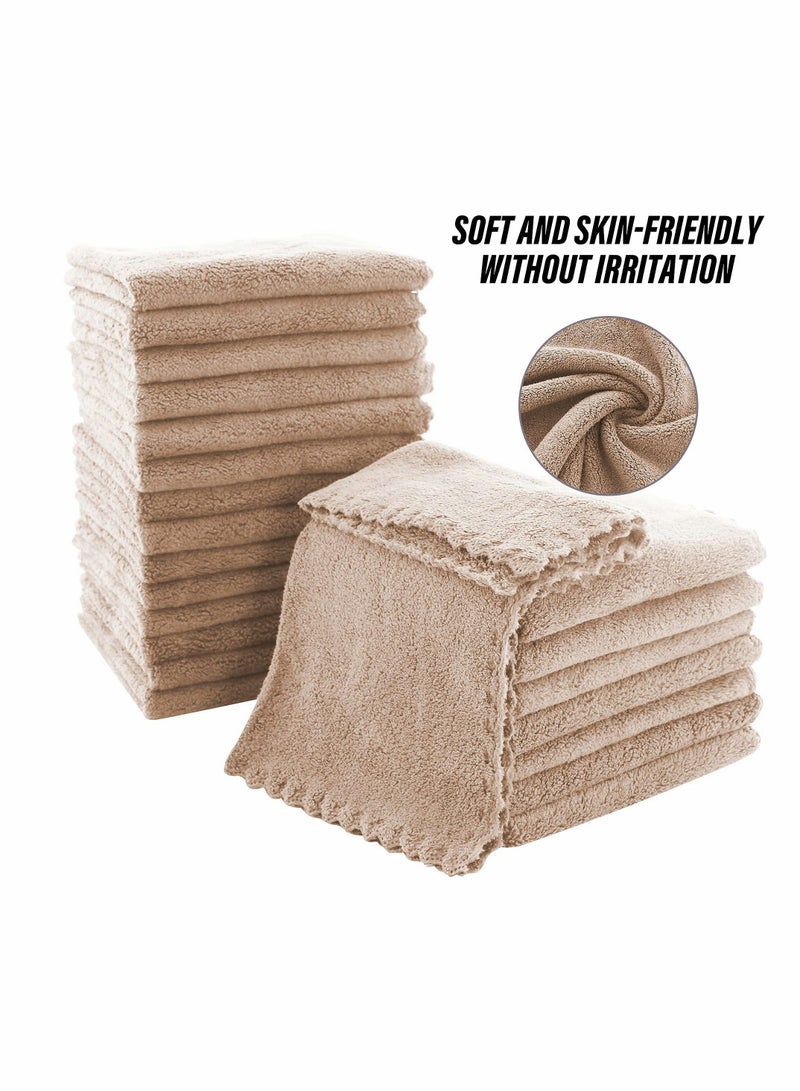 SYOSI Ultra Soft Premium Washcloths Set - 12 x 12 inches - 24 Pack - Quick Drying - Highly Absorbent Coral Velvet Bathroom (Khaki) - Image 3