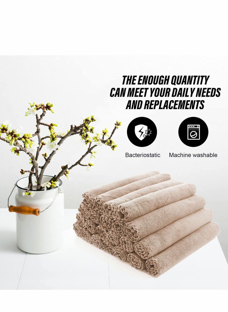 SYOSI Ultra Soft Premium Washcloths Set - 12 x 12 inches - 24 Pack - Quick Drying - Highly Absorbent Coral Velvet Bathroom (Khaki) - Image 5