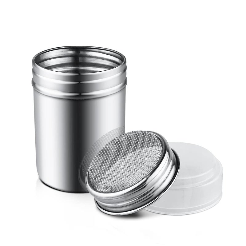 yuntop 1Pcs Stainless Steel Powder Sugar Shaker Duster with Lid Fine Mesh Shaker Powder Cans for baking soda Cocoa Cornstarch Coffee Flour ect