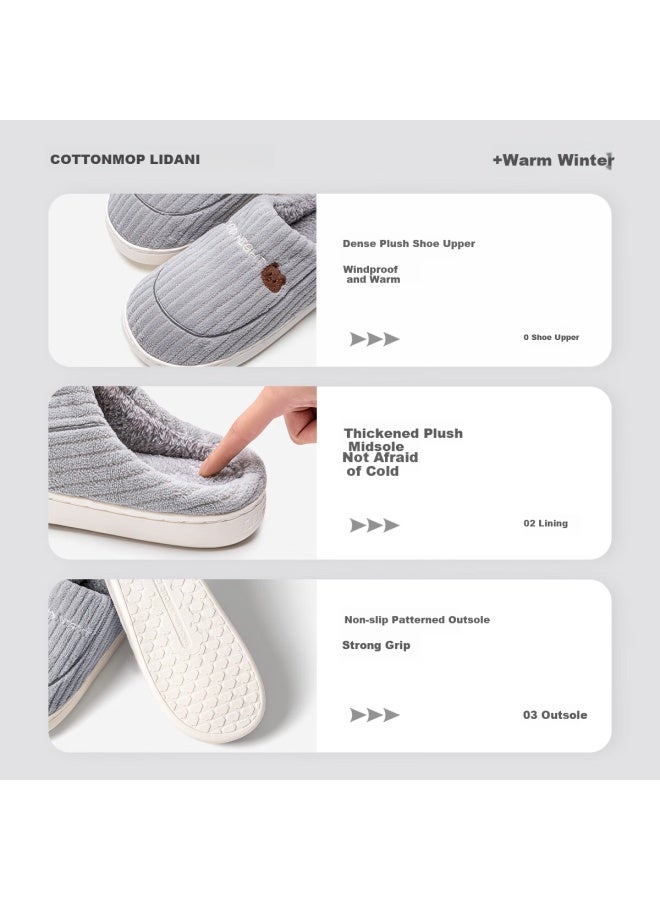 Tzldn Men's Cotton Slippers, Non-slip Thick Sole, Indoor Warm Home Shoes, Autumn And Winter Double Cotton Shoes, Couple's Half-covered Cotton Shoes, Men's Style - Image 5
