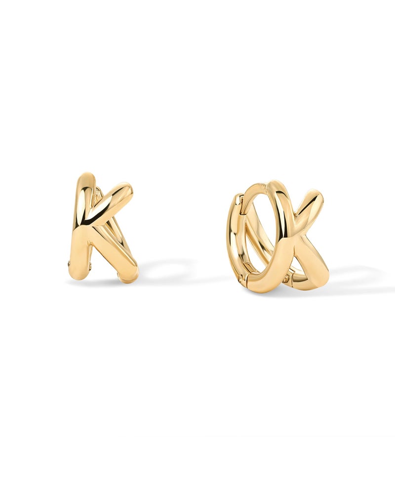 PAVOI 14K Yellow Gold Plated 925 Sterling Silver Posts Dainty Initial Huggie Earrings for Women - Gold Huggie Hoop Small Initial Jewelry - Trendy Alphabet Letter Earrings - Letter K - Image 3