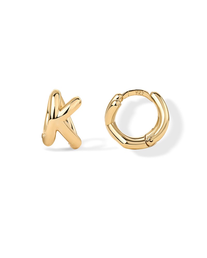 PAVOI 14K Yellow Gold Plated 925 Sterling Silver Posts Dainty Initial Huggie Earrings for Women - Gold Huggie Hoop Small Initial Jewelry - Trendy Alphabet Letter Earrings - Letter K - Image 1