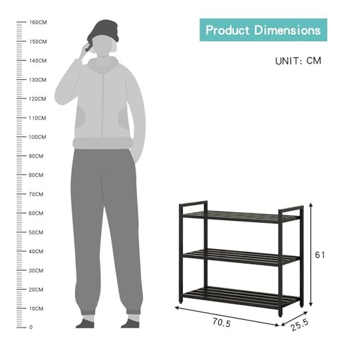 HOME CUBE 3-Tier Metal Shoe Rack for Home, Closet, Multipurpose Shelf Stand, Free Standing Shoe Racks, Easy Assembly Shoe Rack Stand, Kitchen Storage Rack, Bookshelf Storage Organizer - 70.5x25.5x61cm - Image 3